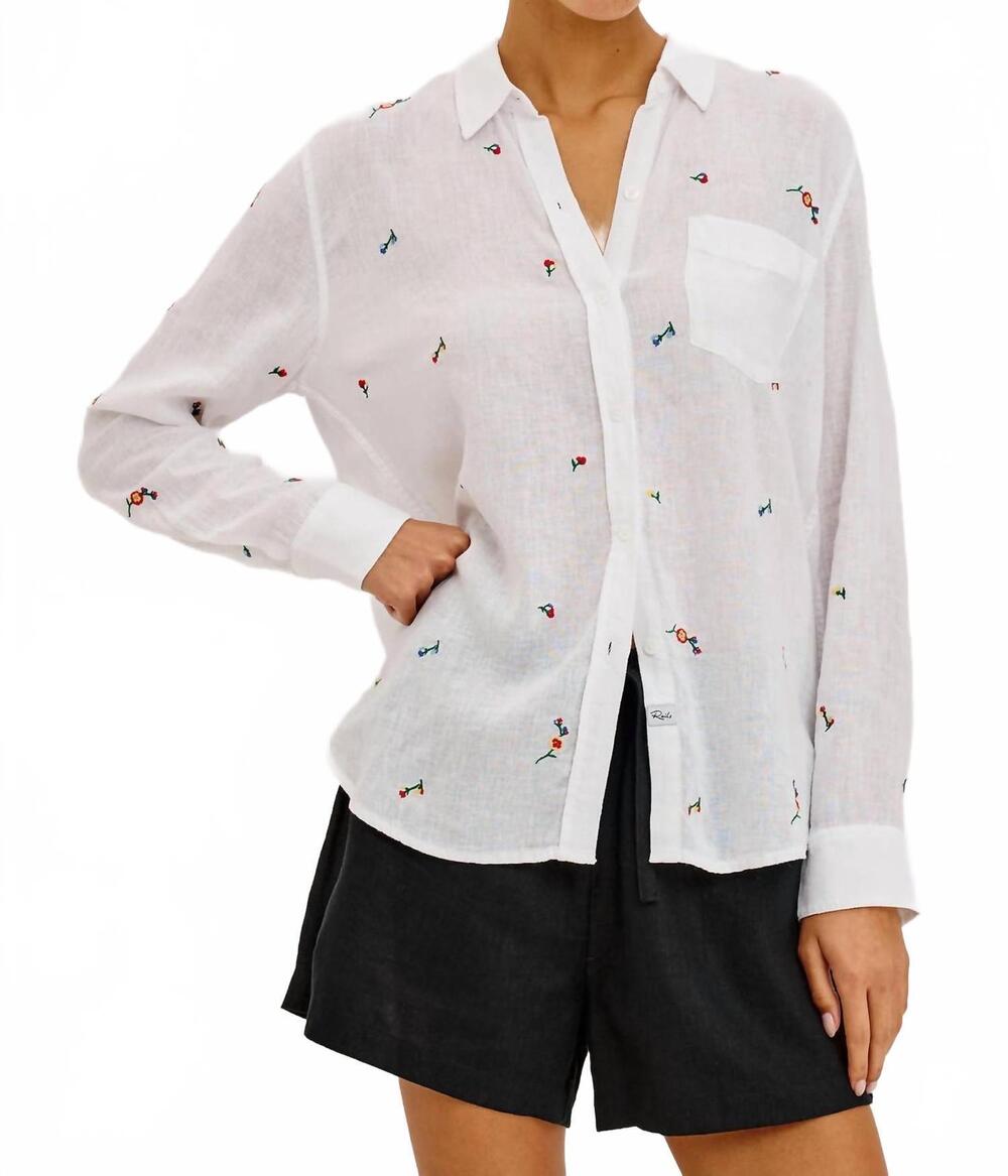 NEW RAILS charli long sleeve shirt in wildflower embroidery